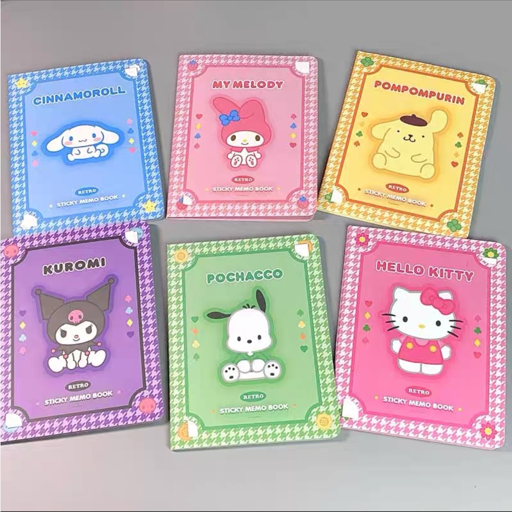Cinnamoroll,pompompurin,pochacco,Kuromi, hallo kitty, my melody Sticky memo Book